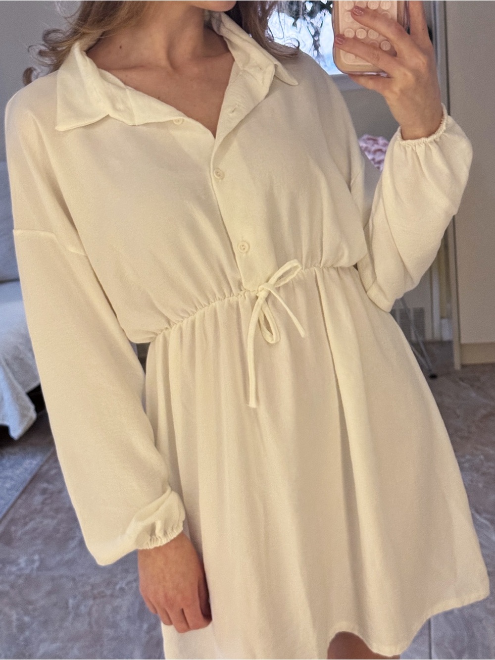ASOS Long-Sleeve Button Shirt Dress with Drawstring Waist